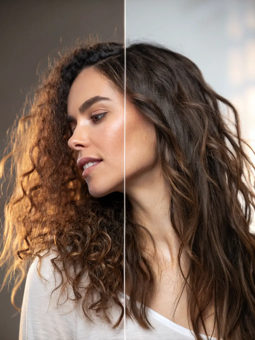 A split image showing hair before and after Salon@Church's maintenance color service, highlighting the transformation and improvement in hair health and color vibrancy.